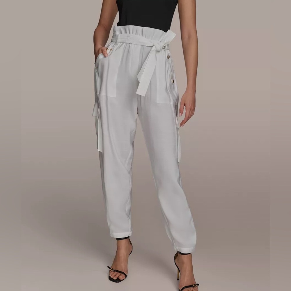 DONNA KAREN NEW YORK off White Paperbag Waist BELTED CARGO Pants WOMEN SIZE 6